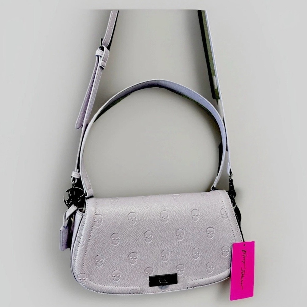 Betsey Johnson lavender skull Embossed Shoulder crossbody hand Bag